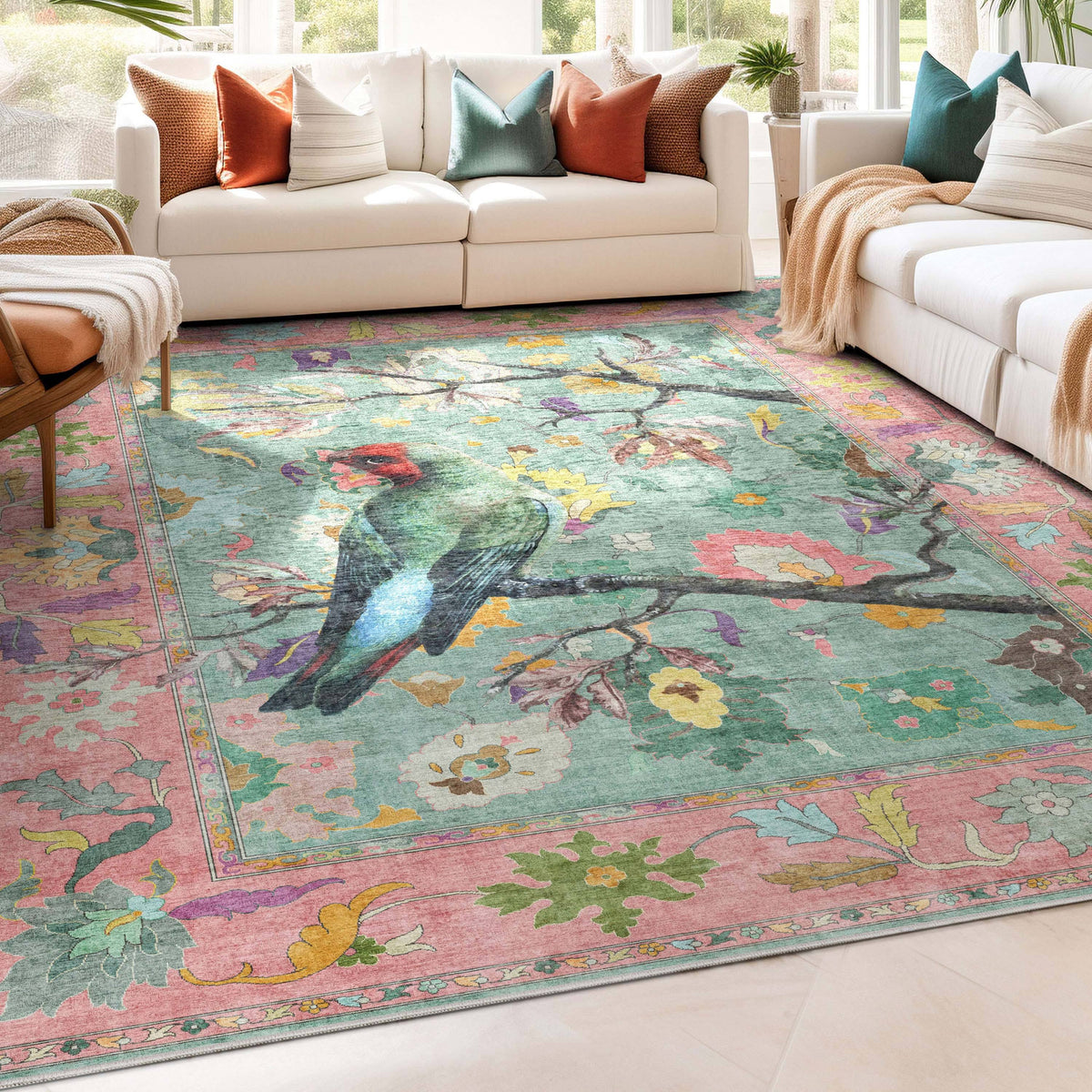 Well Woven Apollo Botanical Floral Flat - Weave Rug for Living Room Dining Room Bedroom Kitchen Tiger Print Multi Navy / Rectangular / 5'3" x 7'3"