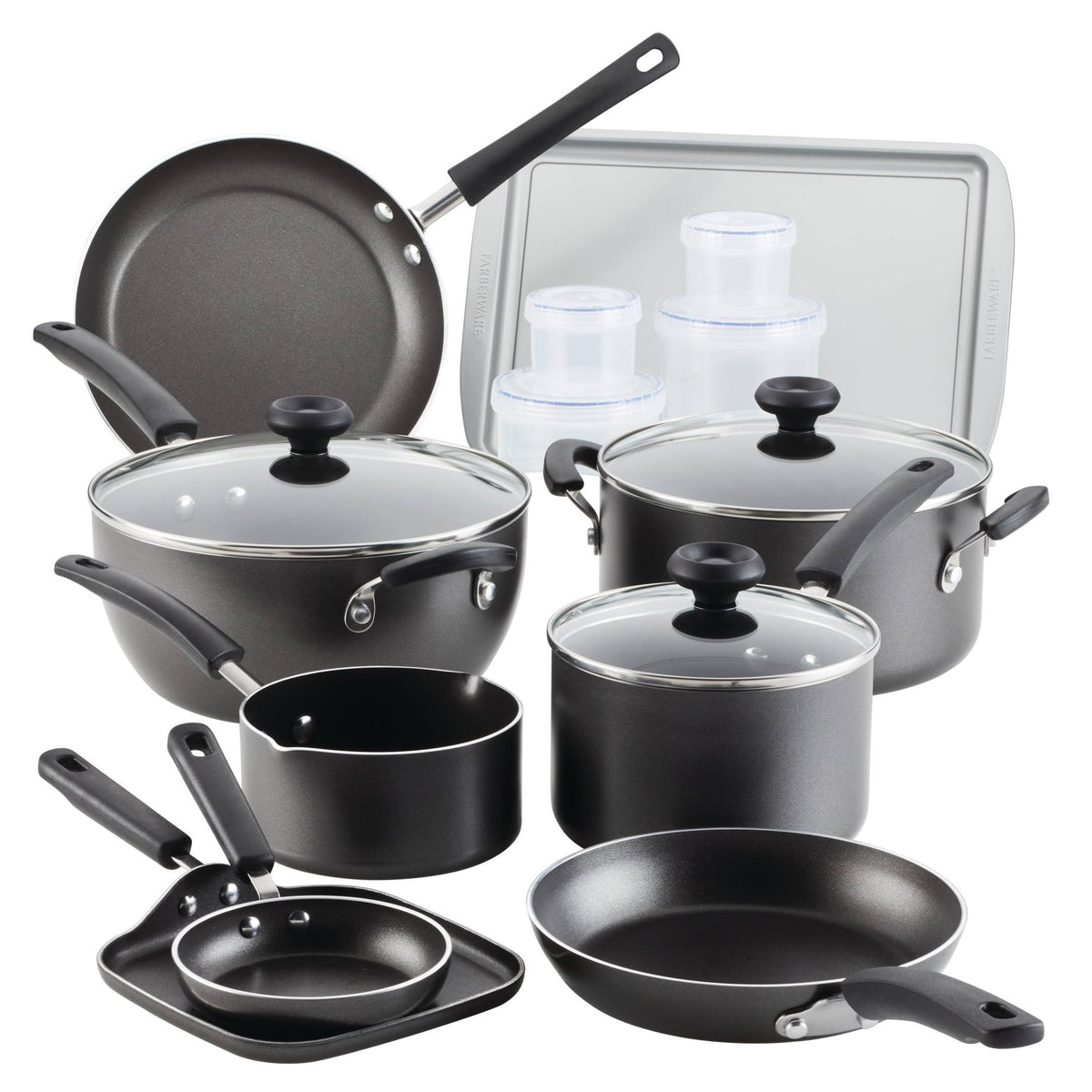 Farberware 20 PC Easy Clean Aluminum Nonstick Cookware Pots and Pans Set Gray
