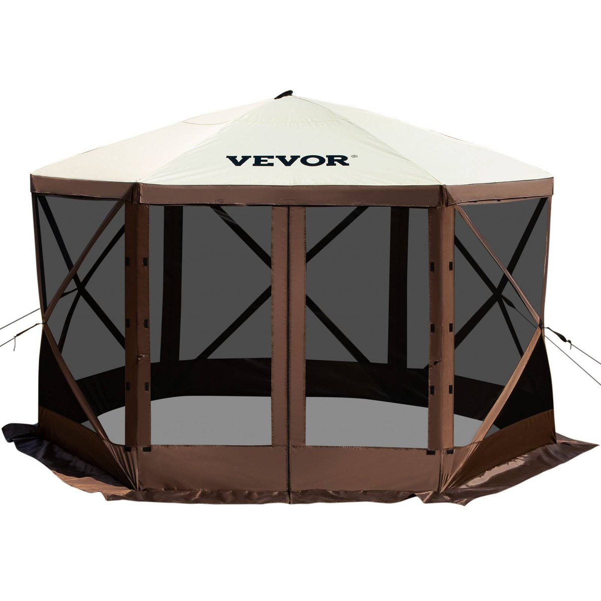 VEVOR Camping Gazebo Screen Tent 12*12FT 6 Sided Pop - Up Canopy Shelter Tent with Mesh Windows Portable Carry Bag Stakes Large Shade Tents for
