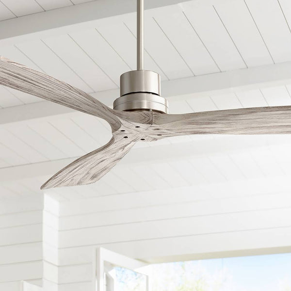 52" Casa Vieja Delta - Wing DC Modern 3 Blade Indoor Ceiling Fan with Remote Control Brushed Nickel Gray Wood Damp Rated for Patio Exterior