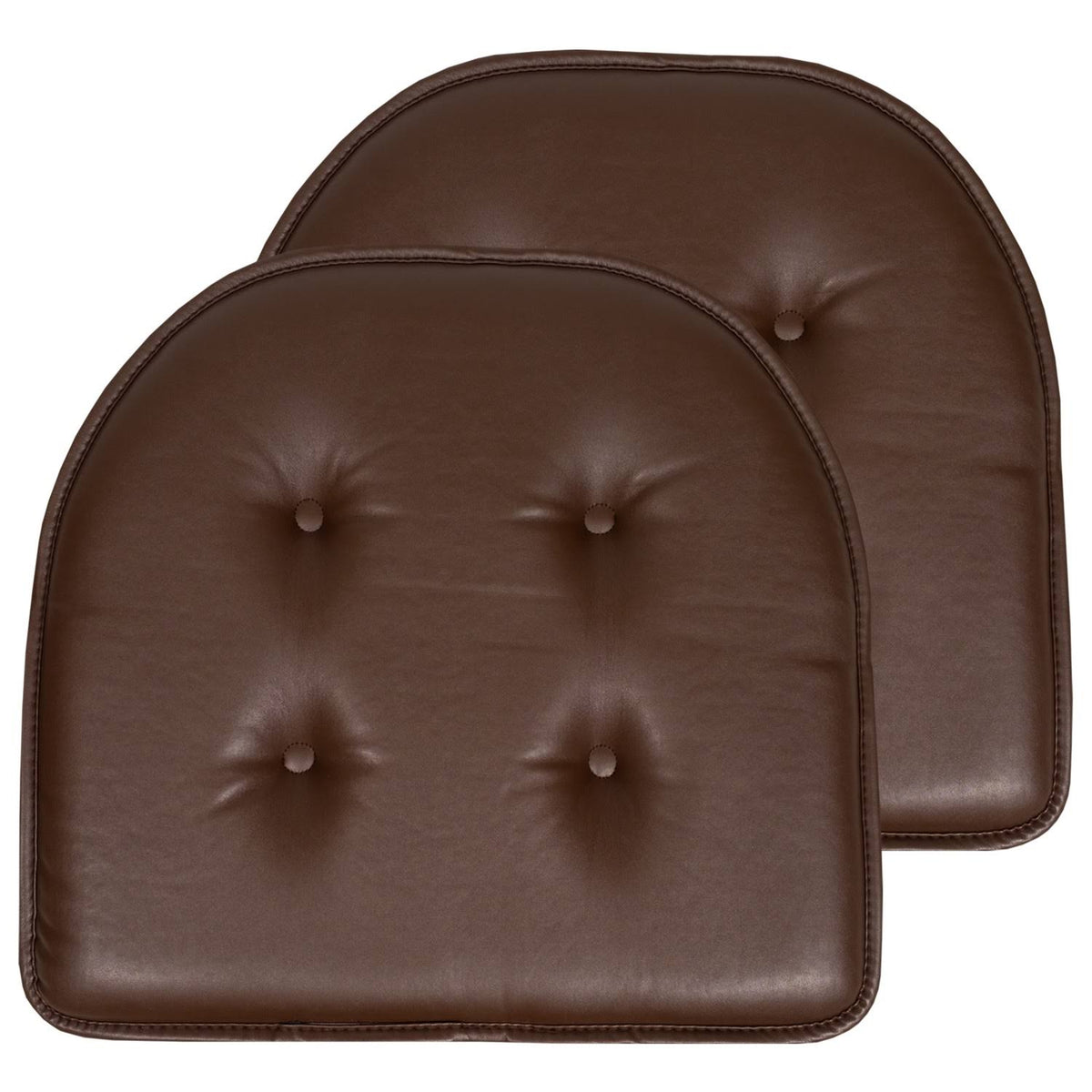 Sweet Home Collection Chair Cushion Memory Foam Pads Tufted Slip Non Skid Rubber Back U - Shaped 17 inch x 16 inch Seat Cover, 4 Pack, Faux Leather