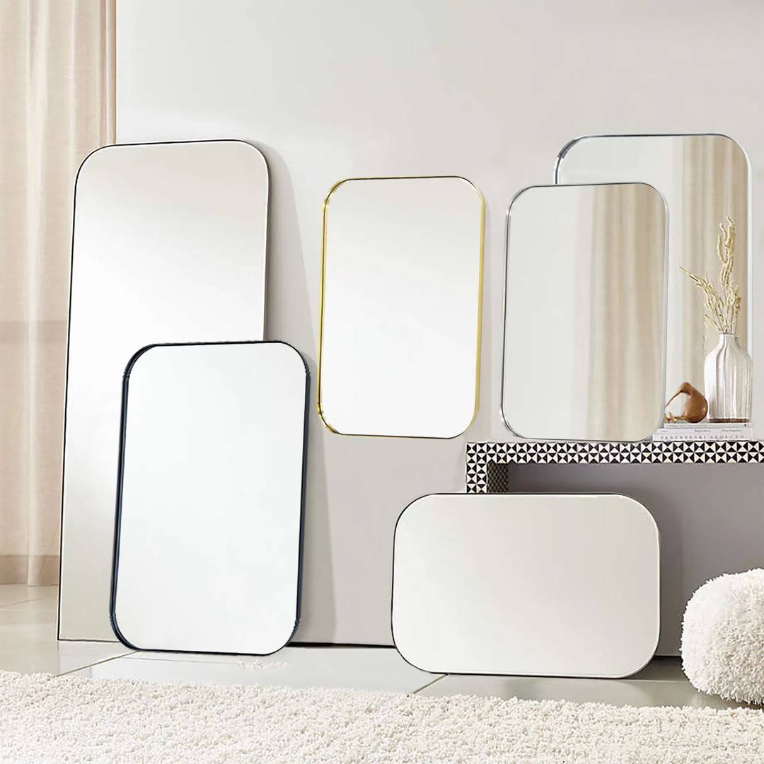 Mid - Century Modern Chic Metal Rounded Wall Mirrors Latitude Run Finish: Brushed Nickel, Size: 30" x 22"
