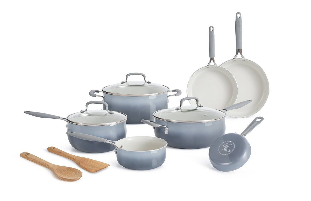 The Pioneer Woman 12 - Pieces Porcelain Enamel Classic Ceramic Cookware Set, Gray, Size: 12pc