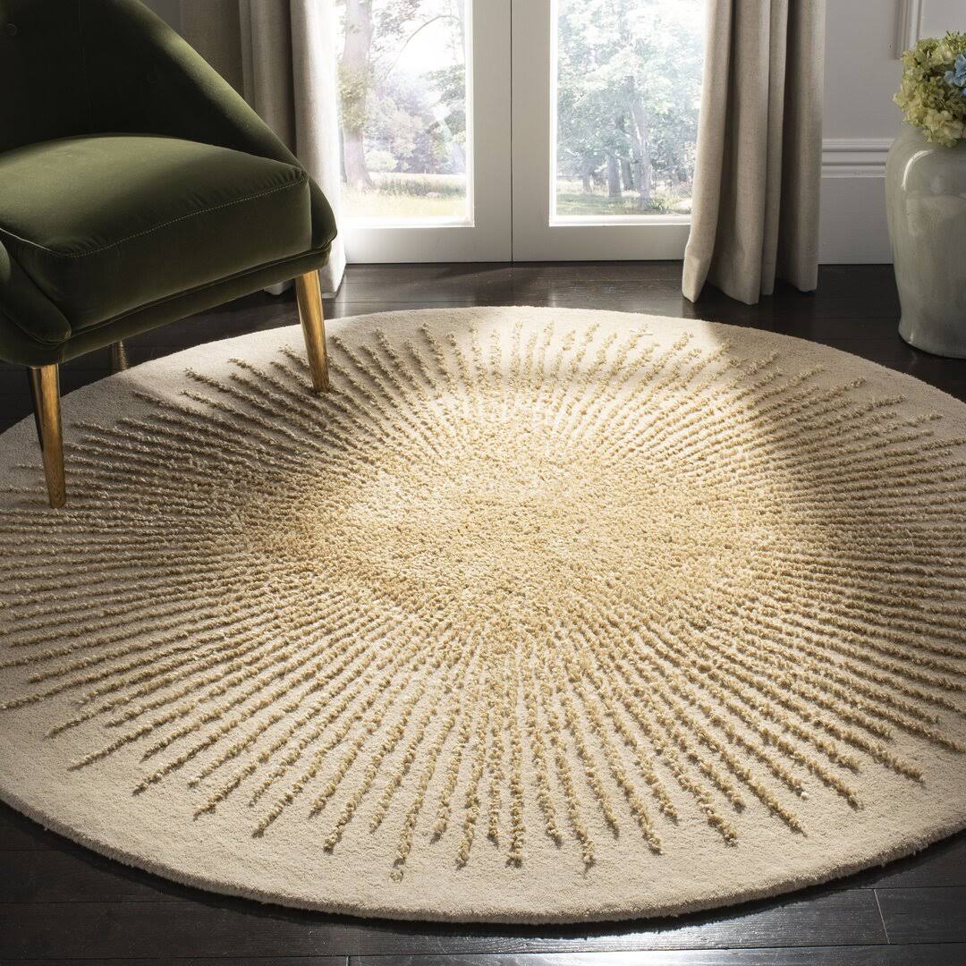 Mercer41 Tess Hand - Tufted Wool Beige/Gold Area Rug, Size: Round 6'