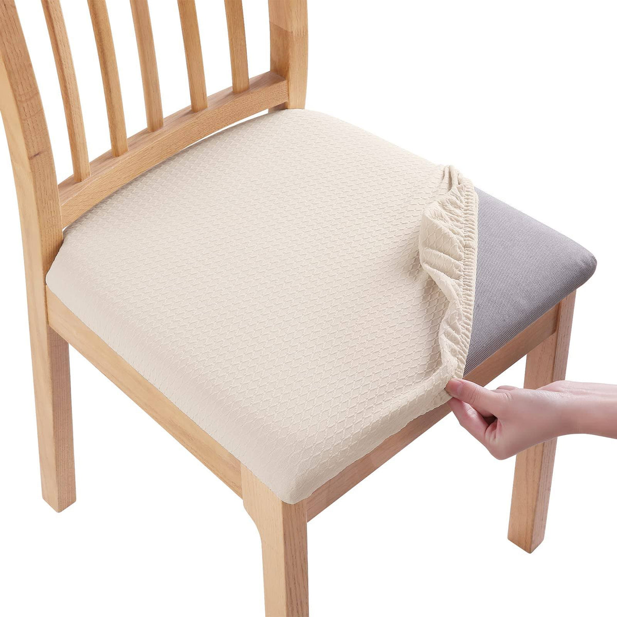 Smiry Stretch Spandex Jacquard Dining Room Chair Seat Covers, Removable Washable Anti - Dust Dinning Upholstered Chair Seat Cushion Slipcovers - Set