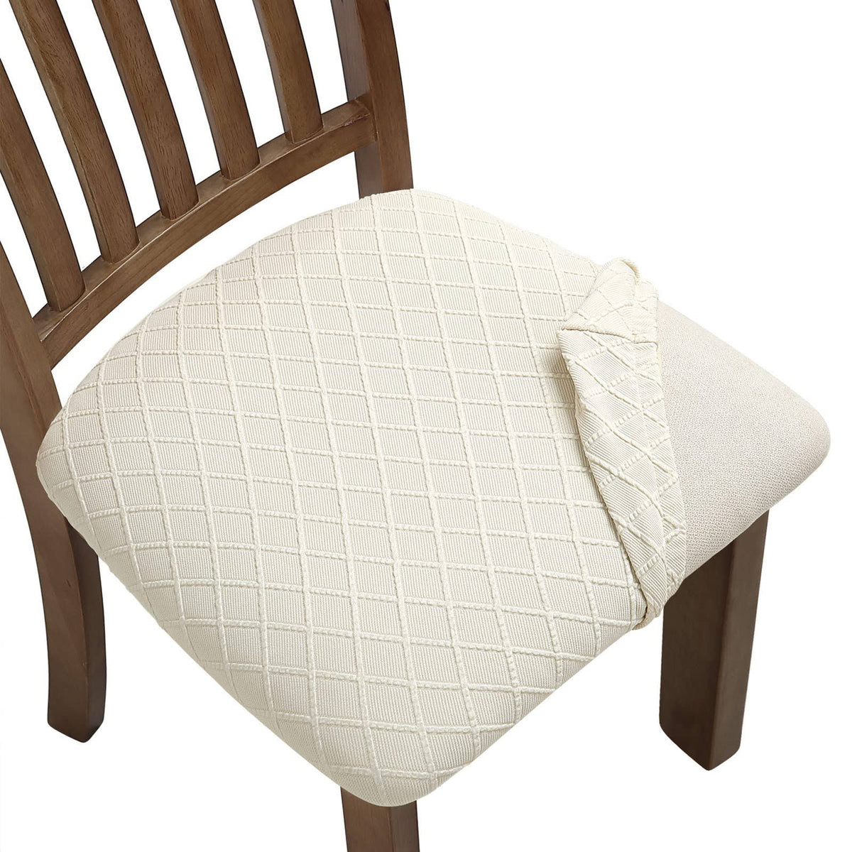 Fuloon Stretch Jacquard Chair Seat Covers, Removable Washable Anti - Dust Dinning Room Chair Seat Cushion Slipcovers (4, Beige)