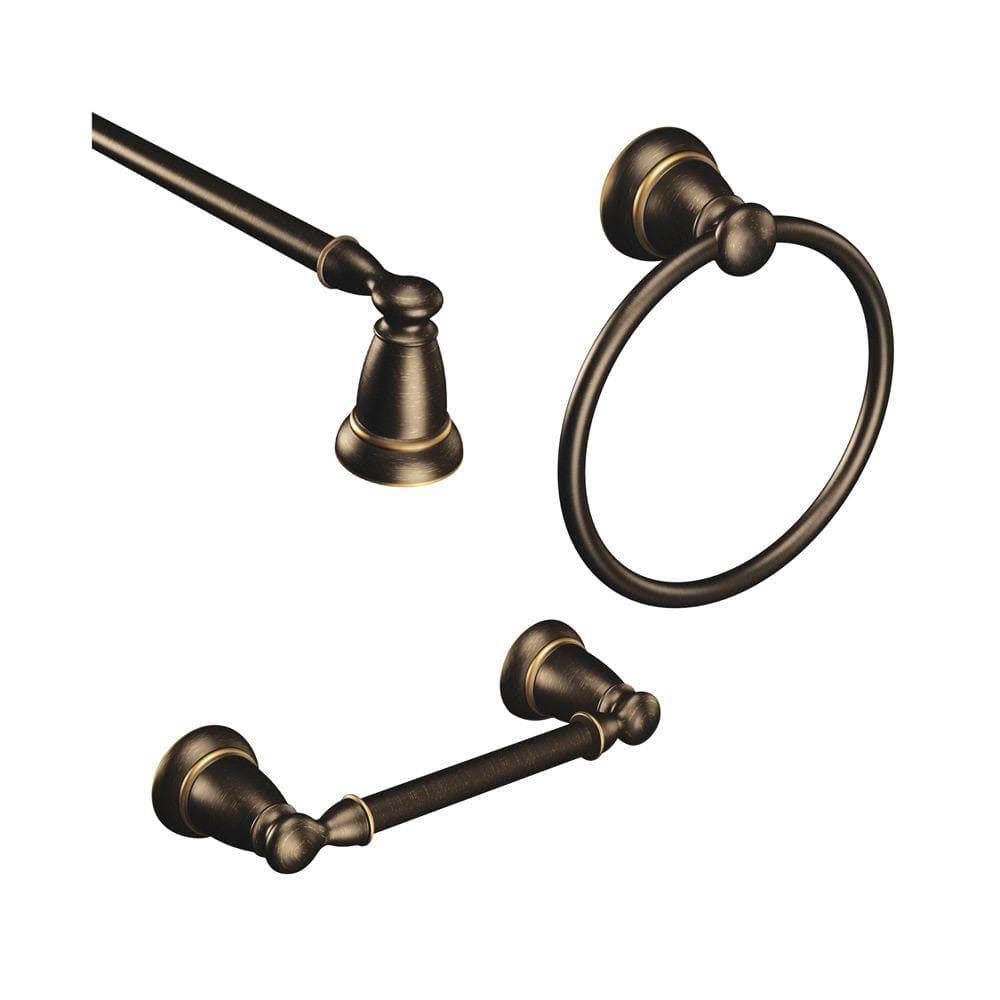 Moen Banbury 3 - Piece Bath Hardware Set with 24 in. Towel Bar Paper Holder and Towel Ring in Mediterranean Bronze