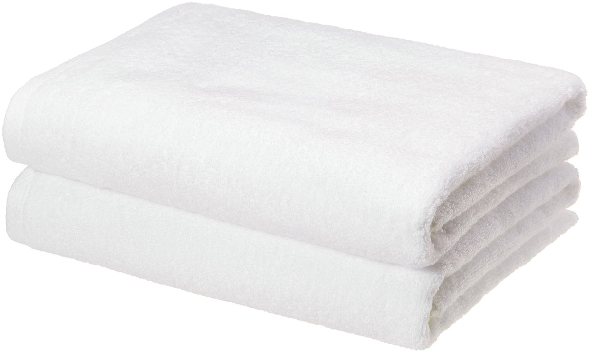 Amazon Basics - 2 Piece Quick - Dry Oversize Bath Towel, 100% Cotton, White, 54" x 30"