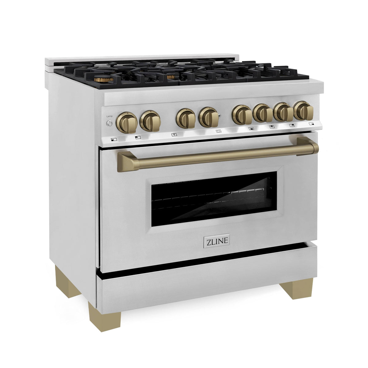 ZLINE Autograph Edition 36" 4.6 Cu. ft. Dual Fuel Range with GAS Stove and Electric Oven in Stainless Steel with Accents (RAZ - 36) Champagne Bronze