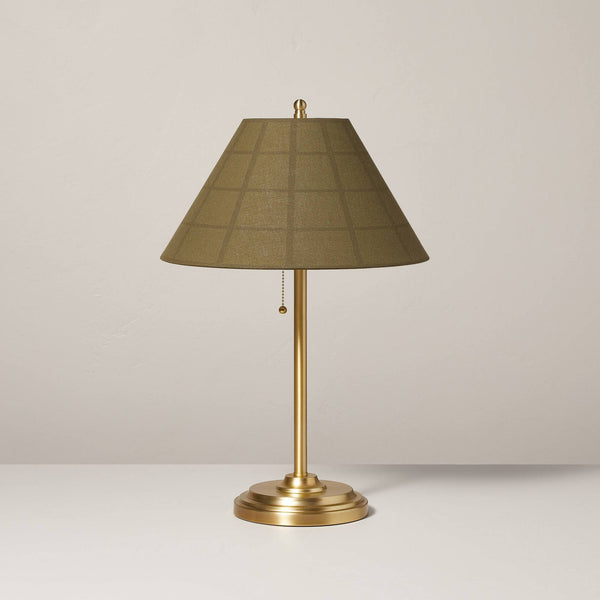 23" Plaid Shade Metal Table Lamp Brass/Green - Hearth & Hand with Magnolia