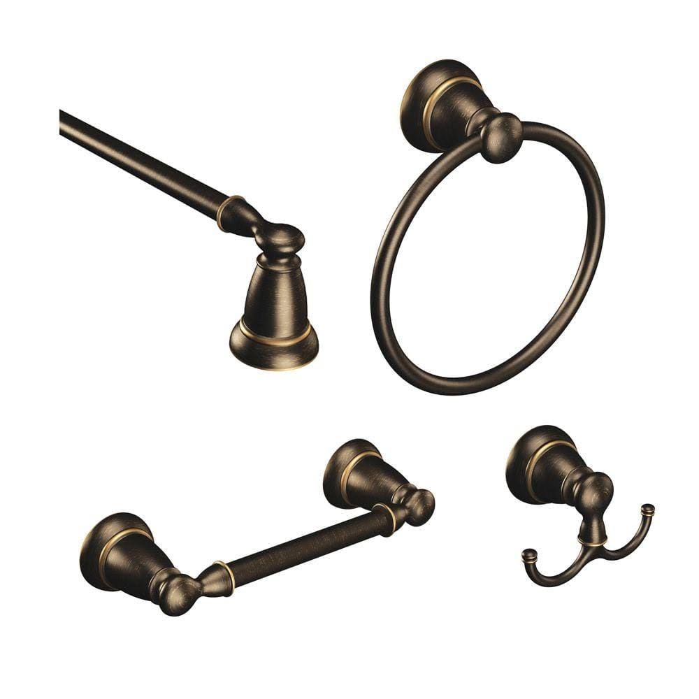 Moen Banbury 4 - Piece Bath Hardware Set with 24 in. Towel Bar, Paper Holder, Towel Ring and Robe Hook in Mediterranean Bronze BanburyBRB4PC24