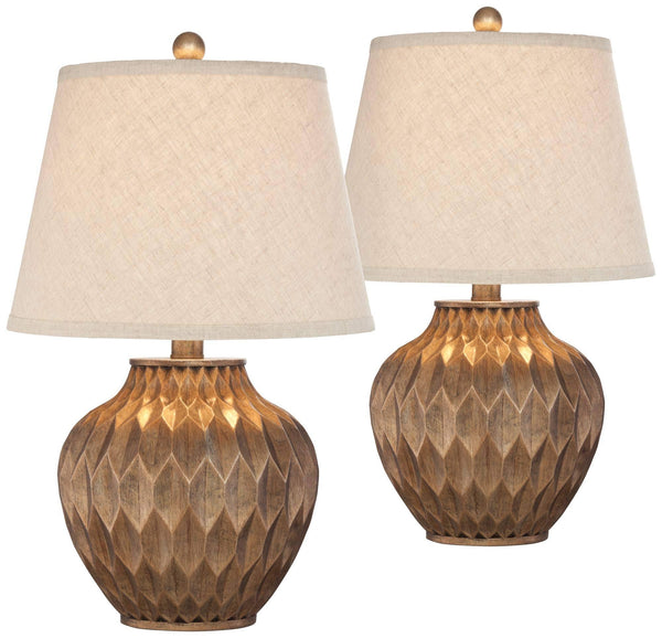360 Lighting Modern Accent Table Lamps 22" High Set of 2 Warm Bronze Geometric Urn Tapered Drum Shade for Living Room Family Bedroom Office