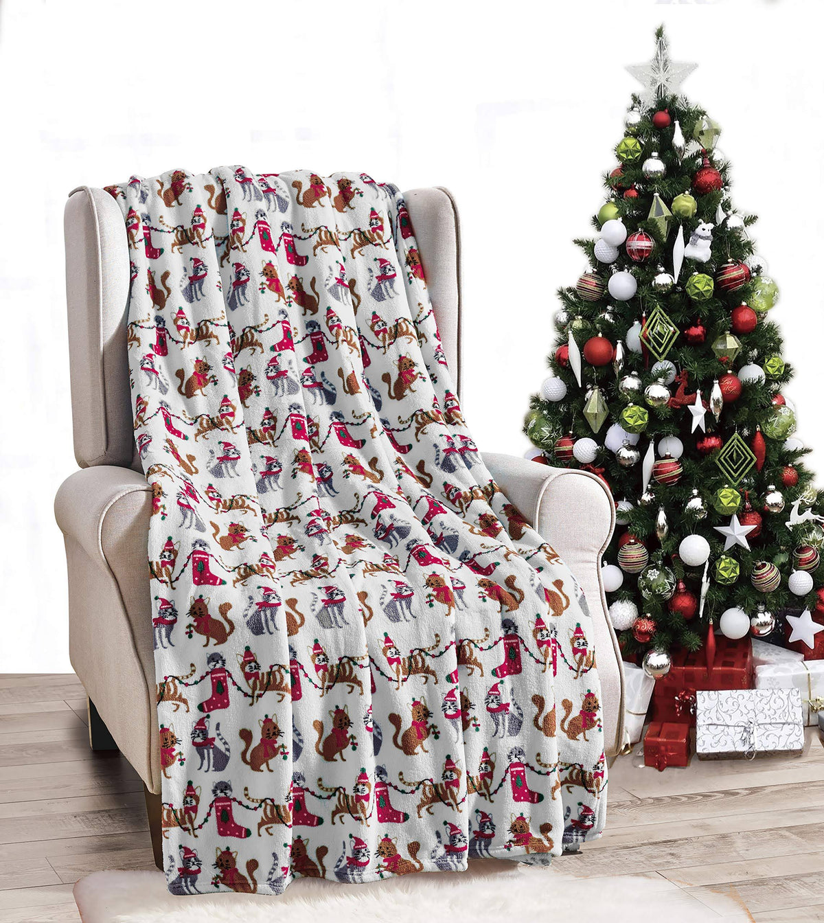 Elegant Comfort Luxury Velvet Super Soft Christmas Prints Fleece Blanket - Holiday Theme Home D��cor Fuzzy Warm and Cozy Throws for Winter Bedding