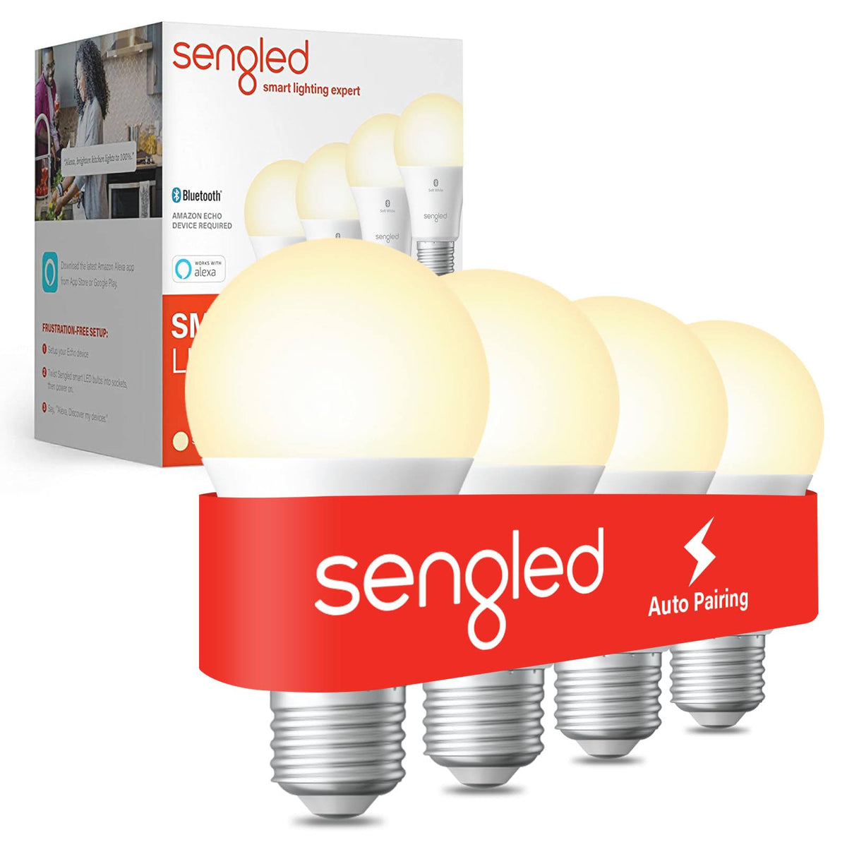 Sengled - Smart A19 LED 60W Bulbs Bluetooth Mesh Works with Amazon Alexa (4 - Pack) - Soft White