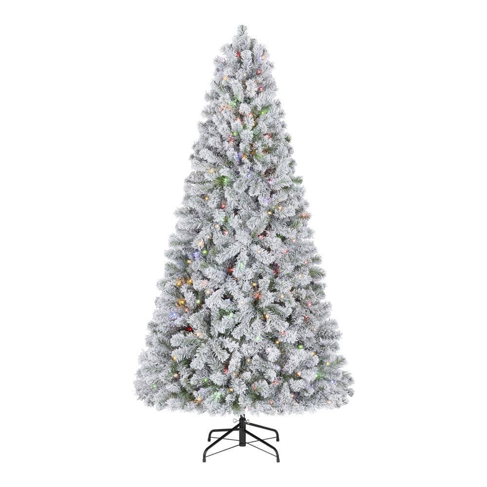 Home Accents Holiday 6.5 ft. Pre - Lit LED Festive Pine Flocked Artificial Christmas Tree