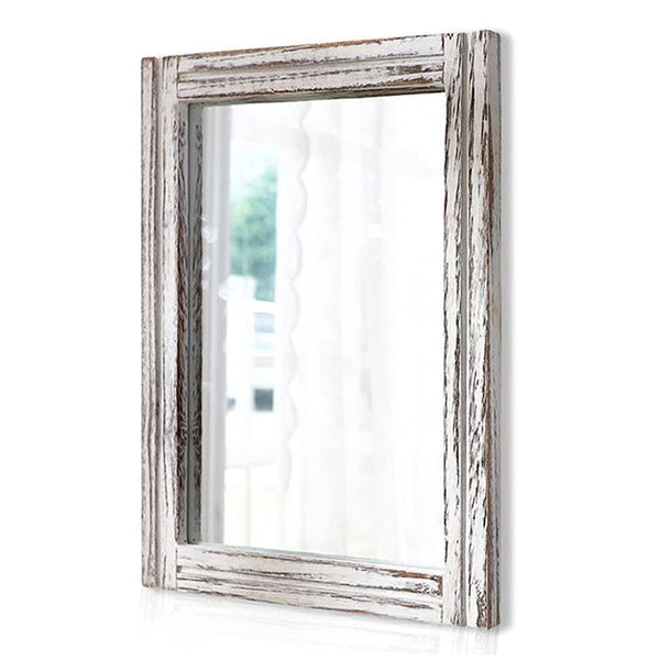 AAZZKANG Rustic Mirror Wood Framed Wall Mirror 20"x16" Rectangle Decorative Bedroom Bathroom Farmhouse Mirror White