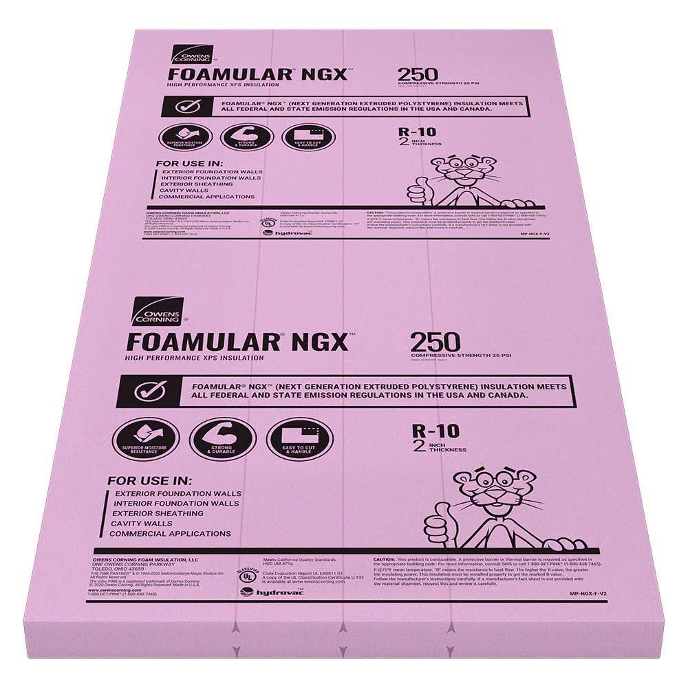 Owens Corning R - 10, 2 - in x 4 - ft x 8 - ft Foamular Unfaced Foam Board Insulation