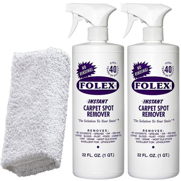 2 Bottles of Folex Instant Carpet Spot Remover + 1 Daley Mint Cleaning Cloth - Instant Rug, Upholstery, and Spot Carpet Stain Remover Kit, 32oz