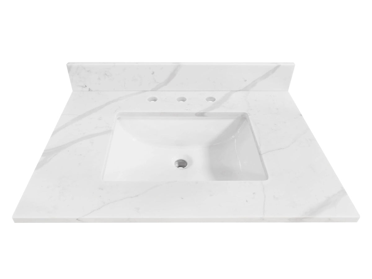 Calacatta 31 - in x 22 - in White Quartz Undermount Single Sink Widespread Faucet Mount Bathroom Vanity Top