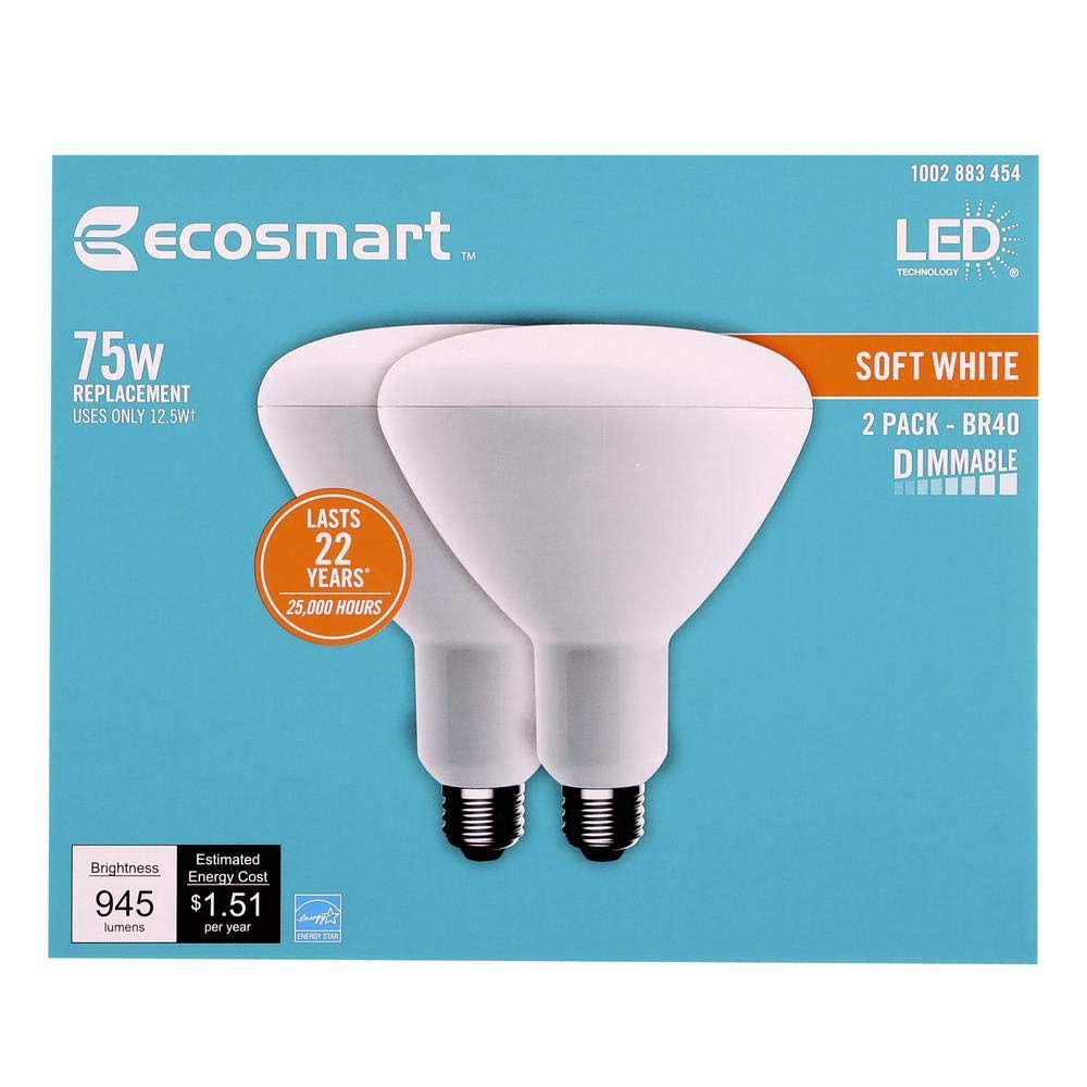 Ecosmart 75 - Watt Equivalent BR40 Dimmable Energy Star LED Light Bulb Soft White (2 - Pack)
