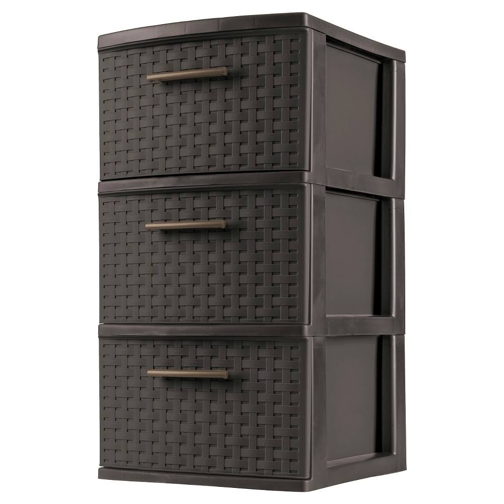 Sterilite Decorative 3 - Drawer Storage Weave Tower, Espresso