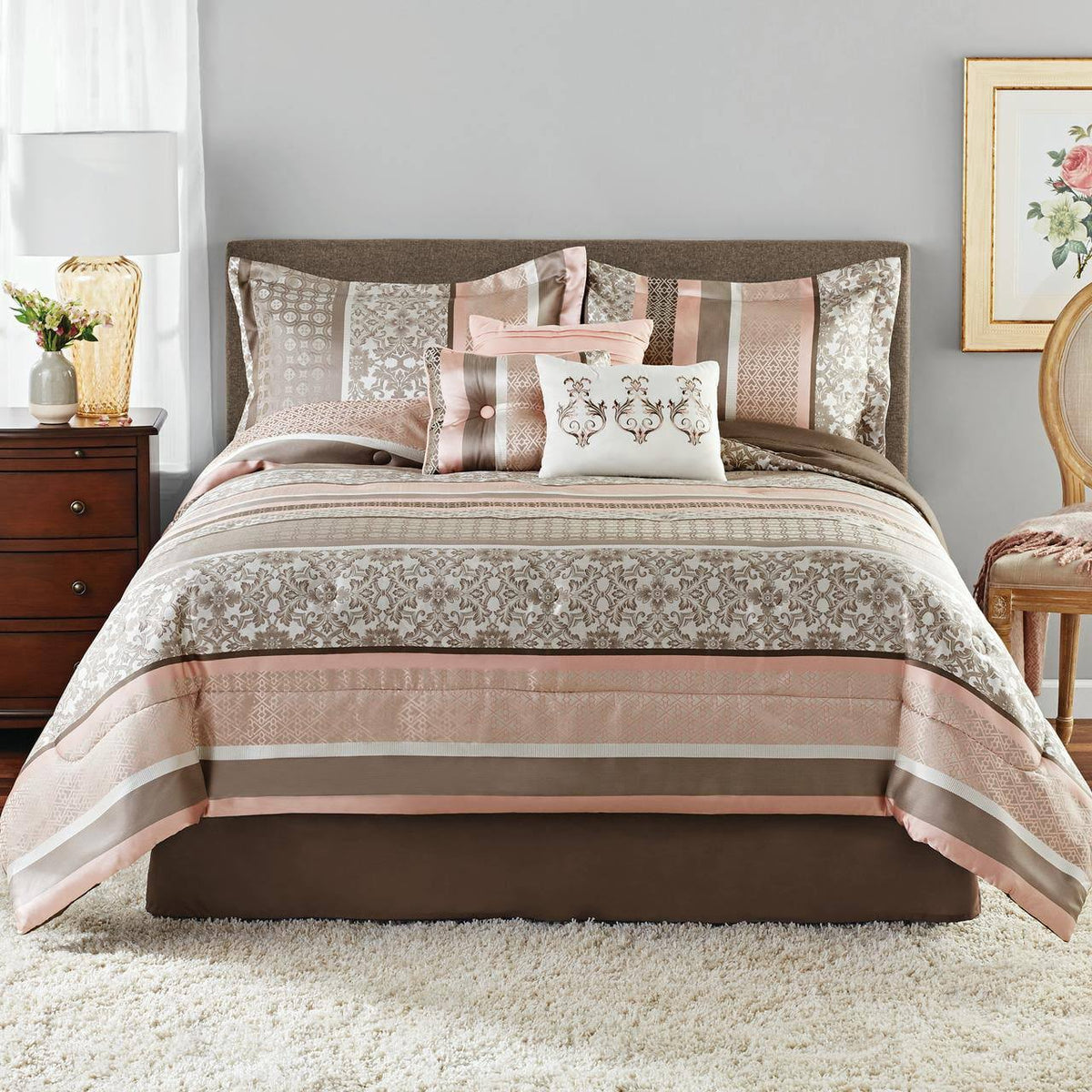 Mainstays 7 - Piece Blush Jacquard ComforterBedding Set, King