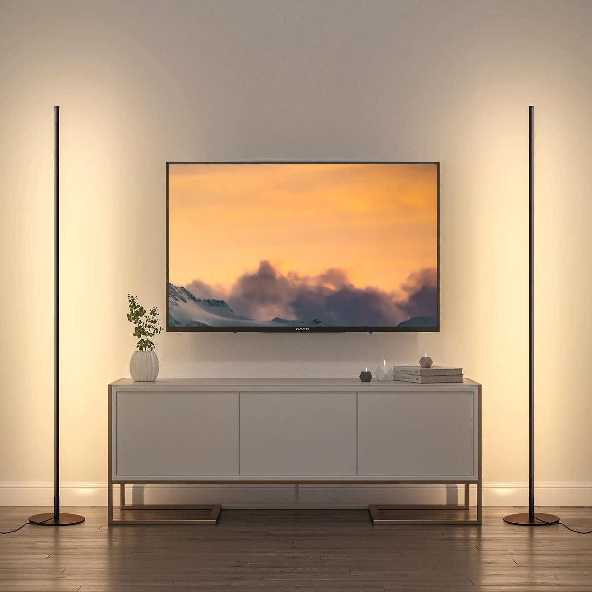 DEWENWILS 2 Pack LED Corner Floor Lamps, 57.5 inch Dimmable Standing Lamps for Living Room, Bedroom, Office, 3000K, Gold