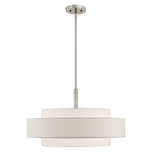 Arnob 5 - Light Shaded Drum Chandelier Lark Manor Finish: Brushed Nickel, Shade Color: Off - White