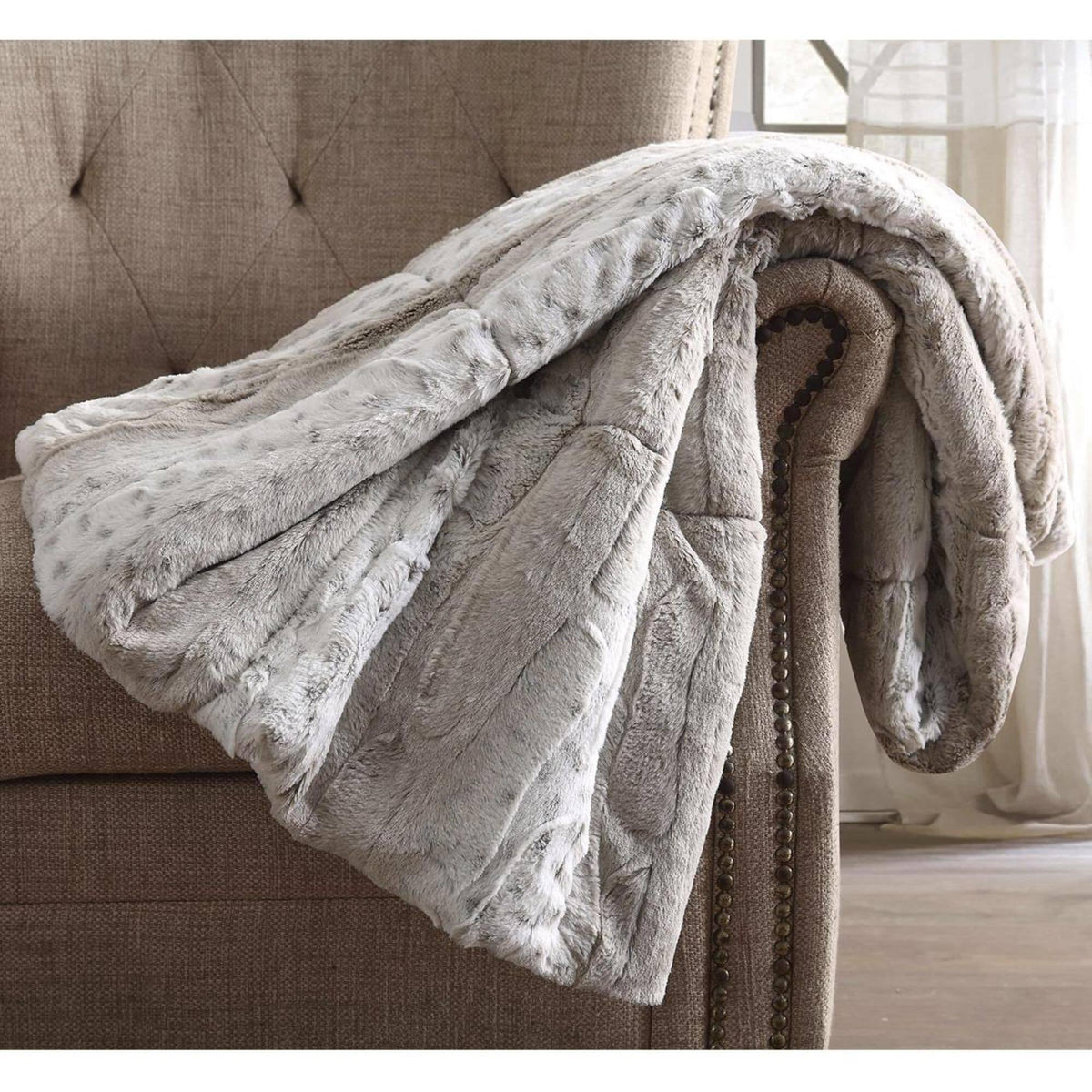 Snow Leopard Fur Filled Throw by Christian Siriano Neutral