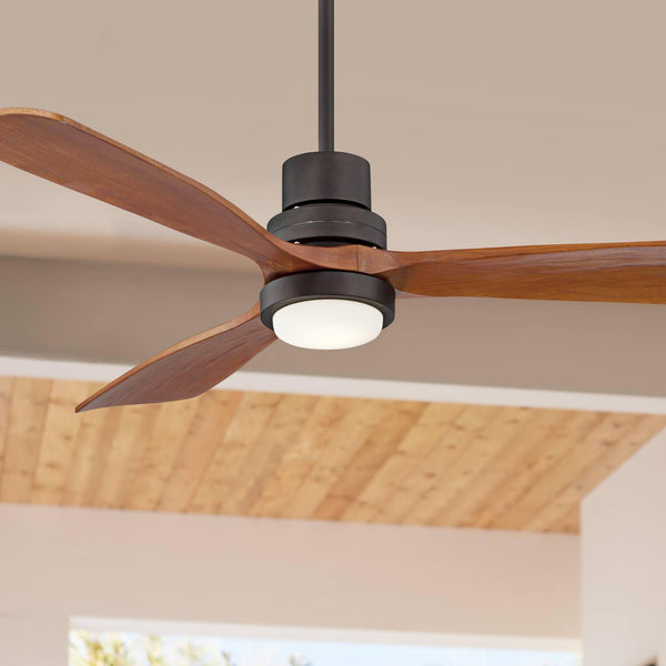 52 inch Casa Vieja Delta - Wing DC Modern Indoor Outdoor Ceiling Fan with LED Light Oil Rubbed Bronze Solid Wood Damp Rated for Patio Exterior House
