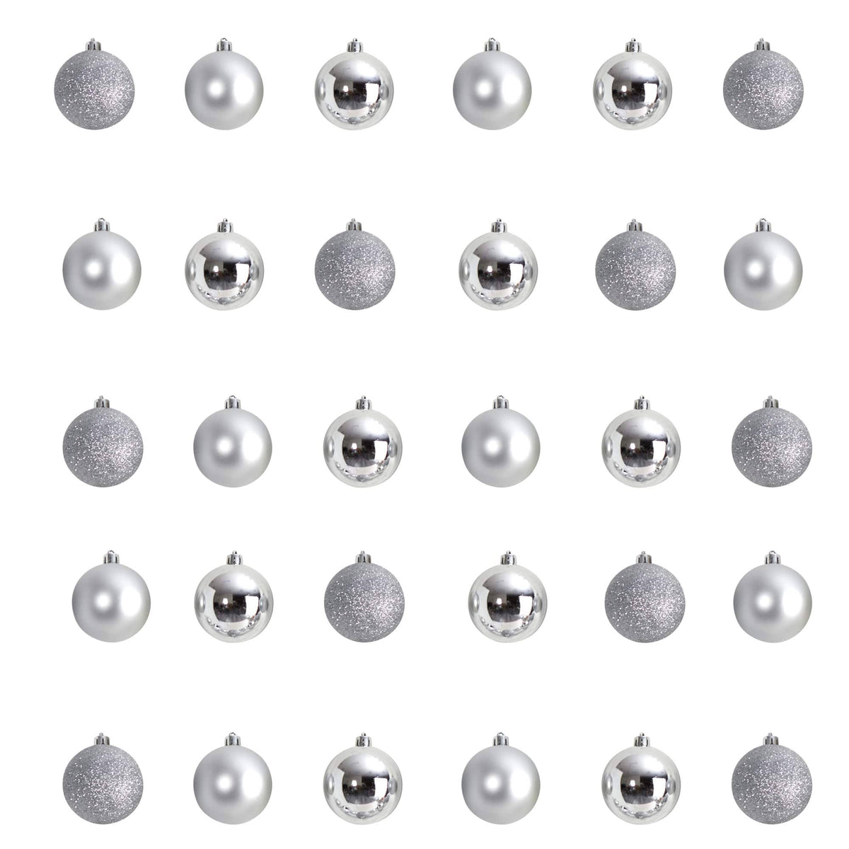 Nearly Natural Holiday Christmas 30 Count 2.5in. Shatterproof Ornament Set with Re - Useable Storage Container, Silver