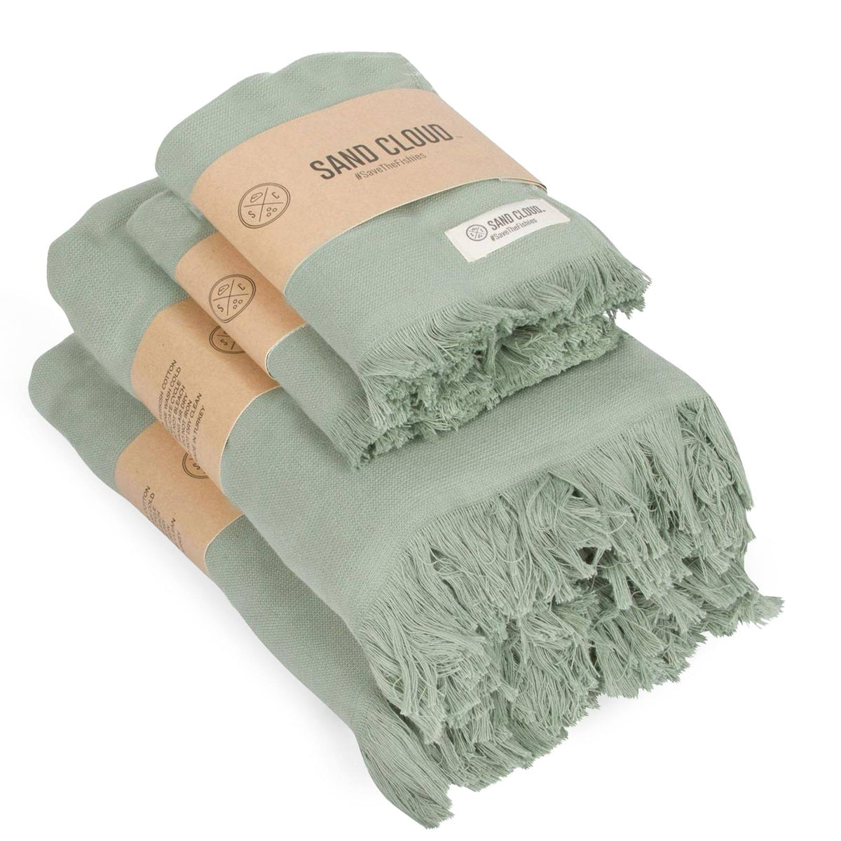 Sand Cloud Terra XL Bath Bundle 4 Pack - Sage - Lightweight, Fast - Drying, Non - Smell, Organic Cotton Turkish Bath Towel