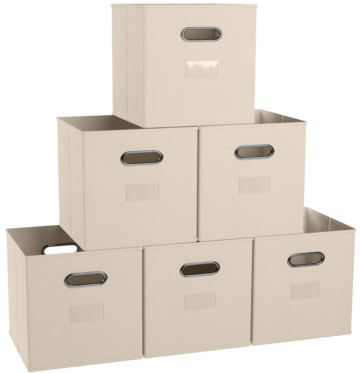 Ornavo Home 6 Pack Storage Cube Bins with Window Pocket, Beige