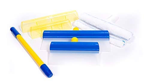 Aquablade Professional Silicone Squeegee Window Cleaning Kit - Includes 2 Microfiber Washers & Extension Telescopic Pole (56.5 in) - Large Squeegee