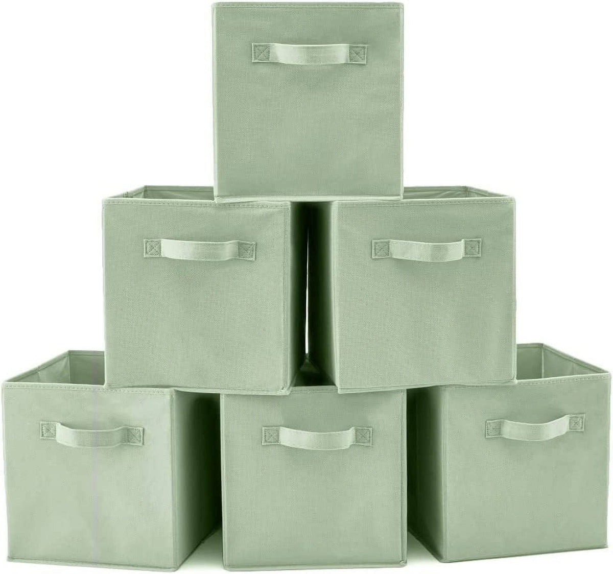 EZOWare Set of 6 Foldable Fabric Basket Bins 10.5"x10.5"x11" Collapsible Storage Organizer Cube with Handle for Clothes Nursery Toys - Pastel Green