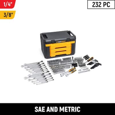 1/4 in. and 3/8 in. Drive 90 - Tooth Standard and Deep SAE/Metric Mechanics Tool Set in 3 - Drawer Storage Box (232 - Piece)