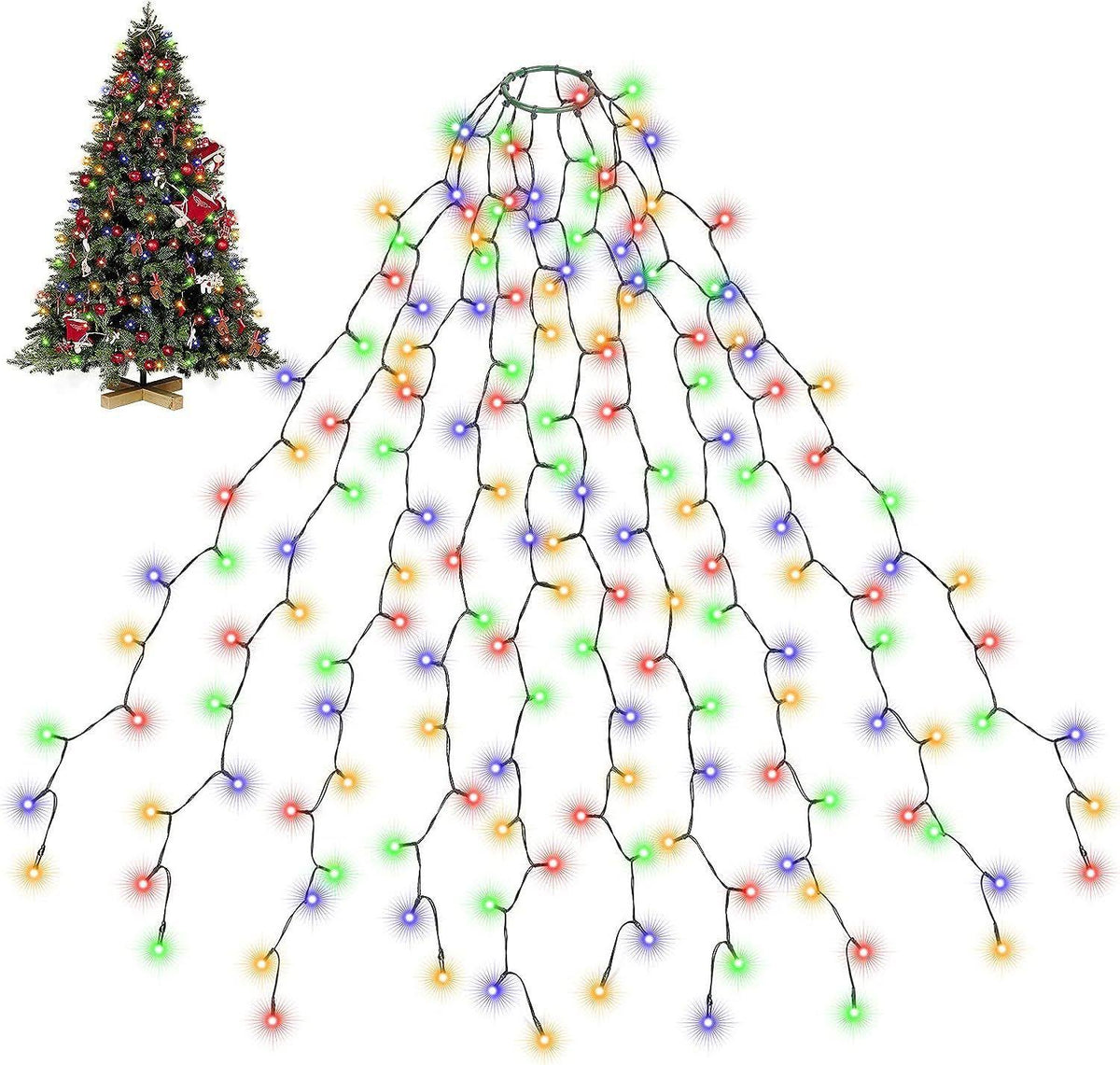 SALCAR Christmas Decoration String Lights, 6.6ft x 8 Lines Fairy Lights for 6 - 8ft Xmas Tree, 280 LEDs Christmas Tree Lights for Outdoor and Indoor