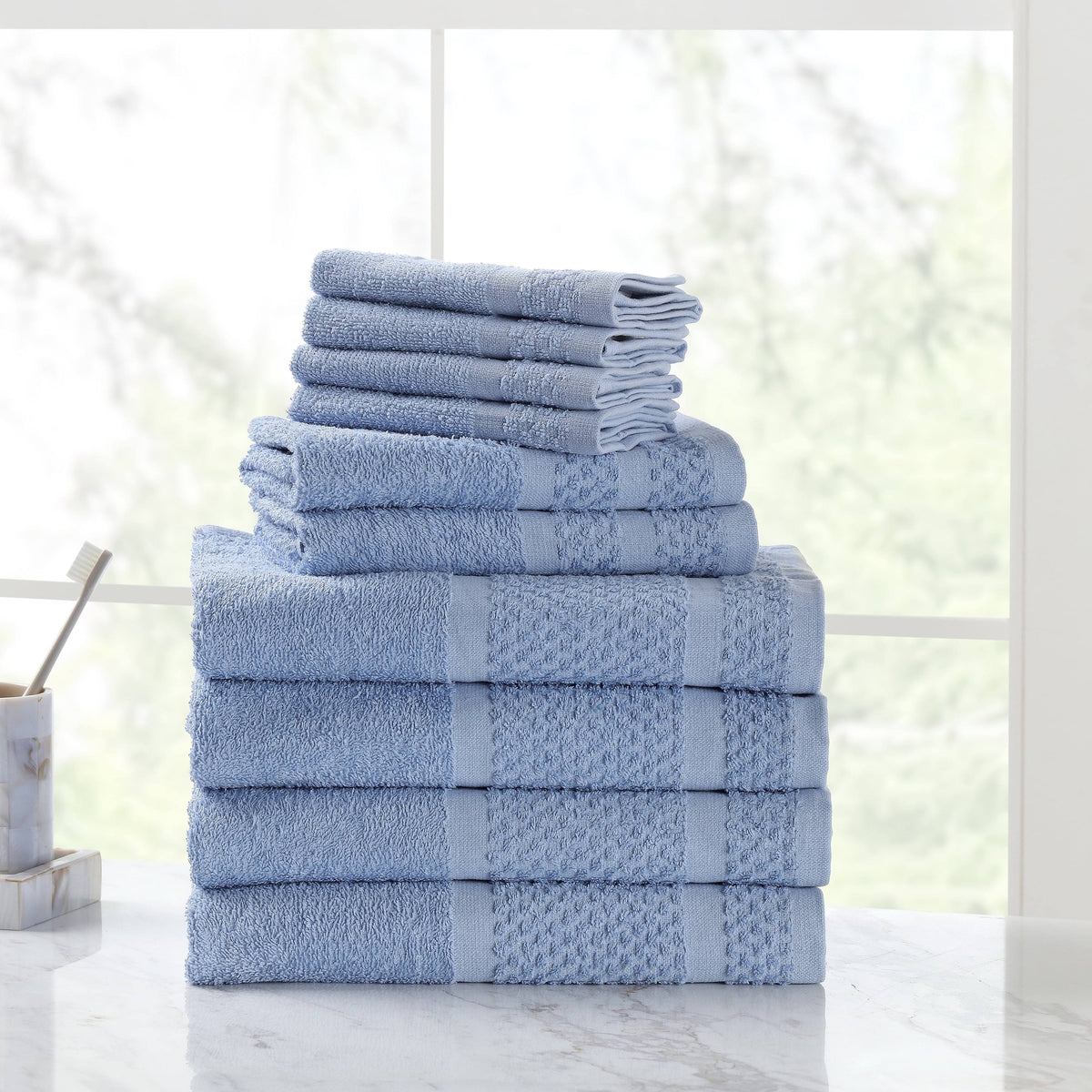 Mainstays 10 Piece Bath Towel Set with Upgraded Softness & Durability, Office Blue - Office Blue