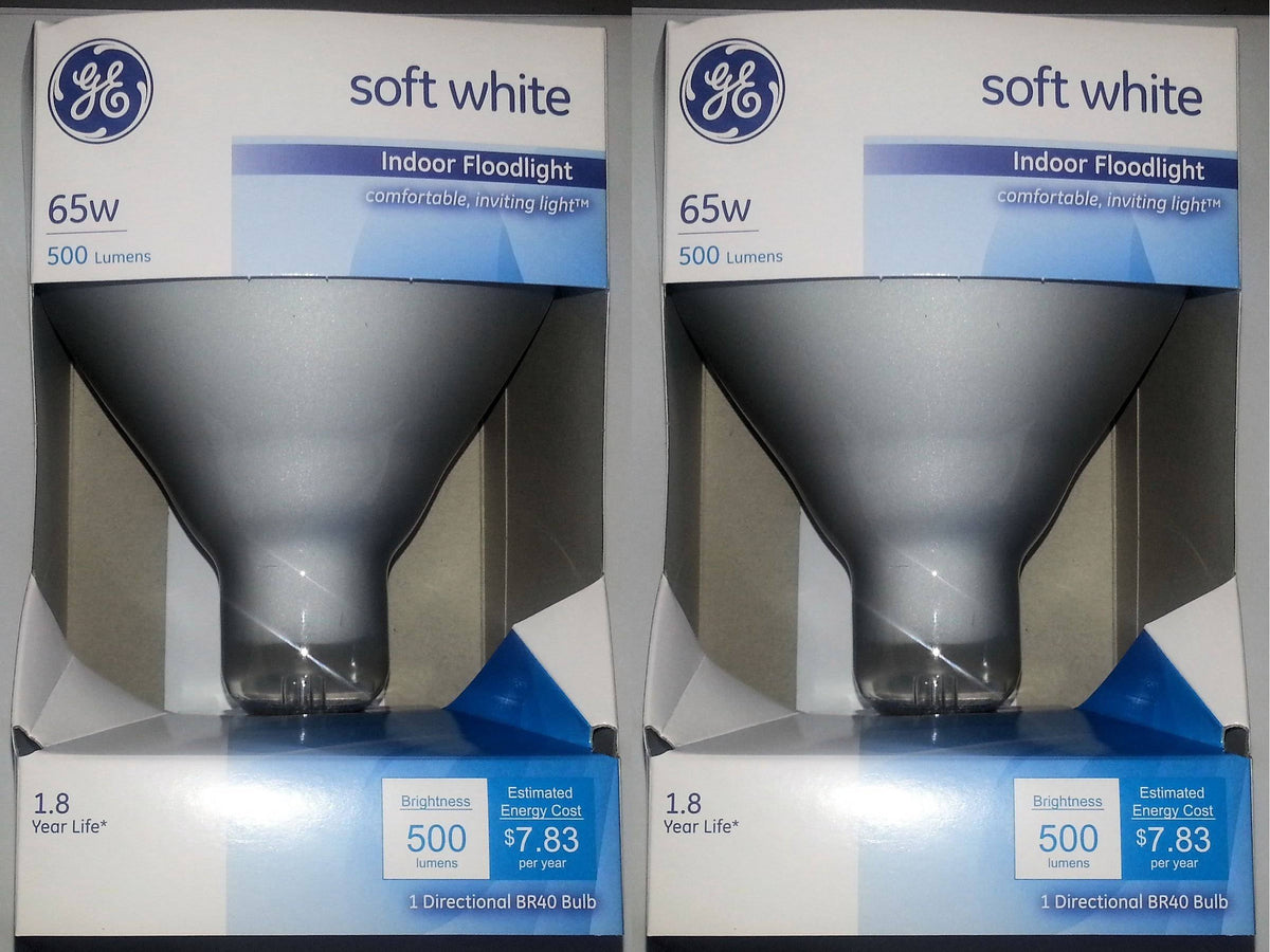 GE 65 Watt Soft White Floodlight BR40 Light Bulb, 2 - Pack, Size: Medium
