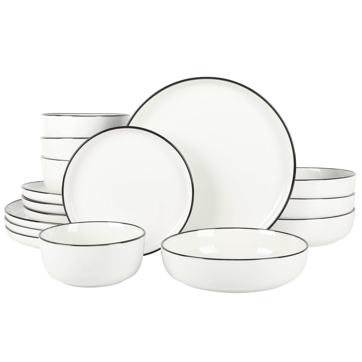 Gibson Home Oslo 16 Piece Dinnerware Set Color: White/Black Rim