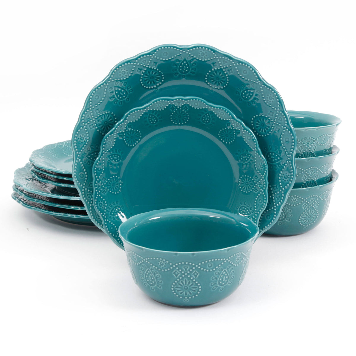 The Pioneer Woman Cowgirl Lace 12 - Piece Dinnerware Set - Teal