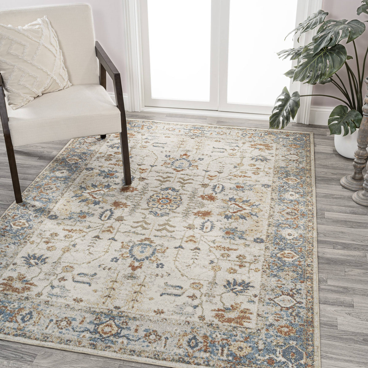 Jonathan Y Hiero CREAM/TERRA 5 ft. x 8 ft. Persian Border Low - Pile Machine - Washable Area Rug
