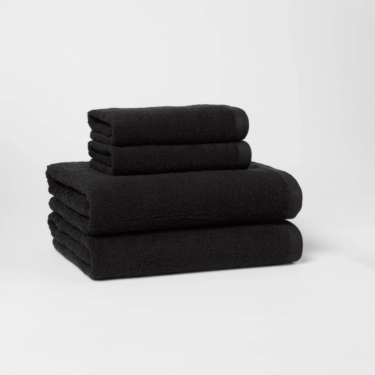 Room Essentials Antimicrobial 100% Cotton Bath Towel Set 4 Piece Black