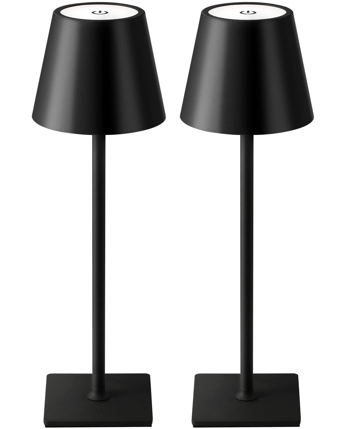 KDG 2 Pack Cordless Table Lamp, Portable LED Desk Lamp, 5000mAh Battery Operated, 3 Color Stepless Dimming Up, for Restaurant/Bed