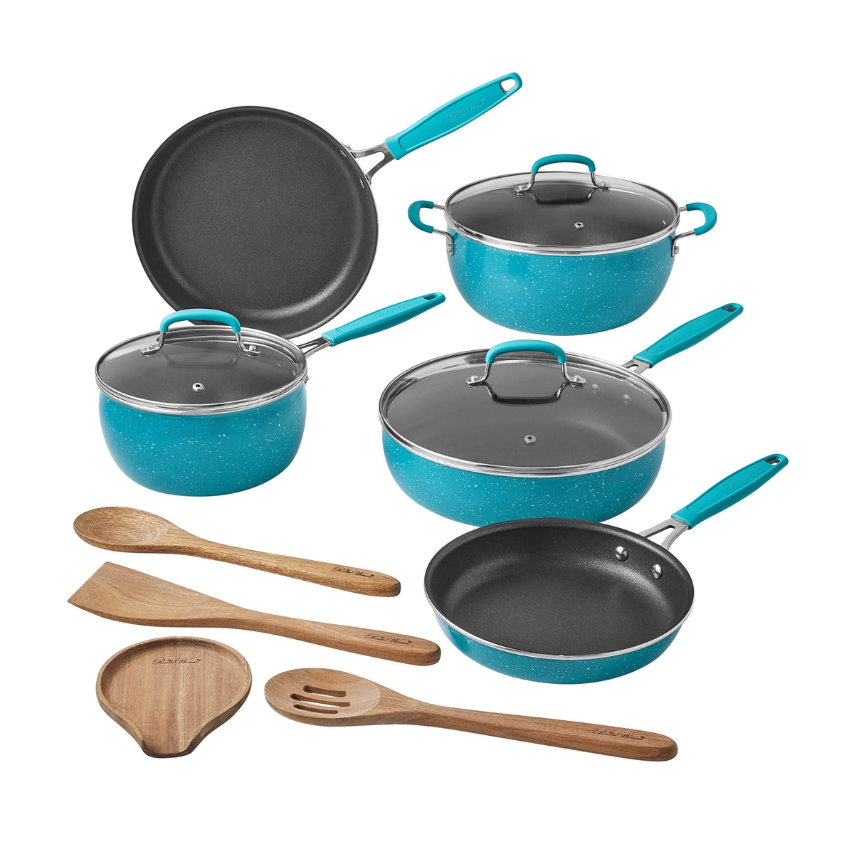The Pioneer Woman Frontier Speckle 12 - Piece Aluminum Cookware Set, Teal, Size: 12 Pieces
