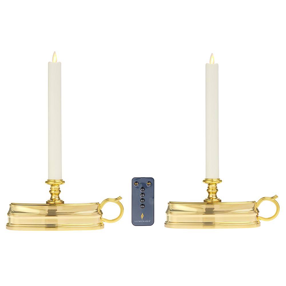 Luminara Set of (2) Colonial Flameless Window C ndles + Remote, Brass