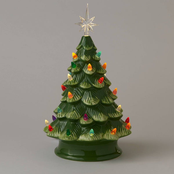 14.5" Battery Operated Lit Ceramic Christmas Tree Green - Wondershop