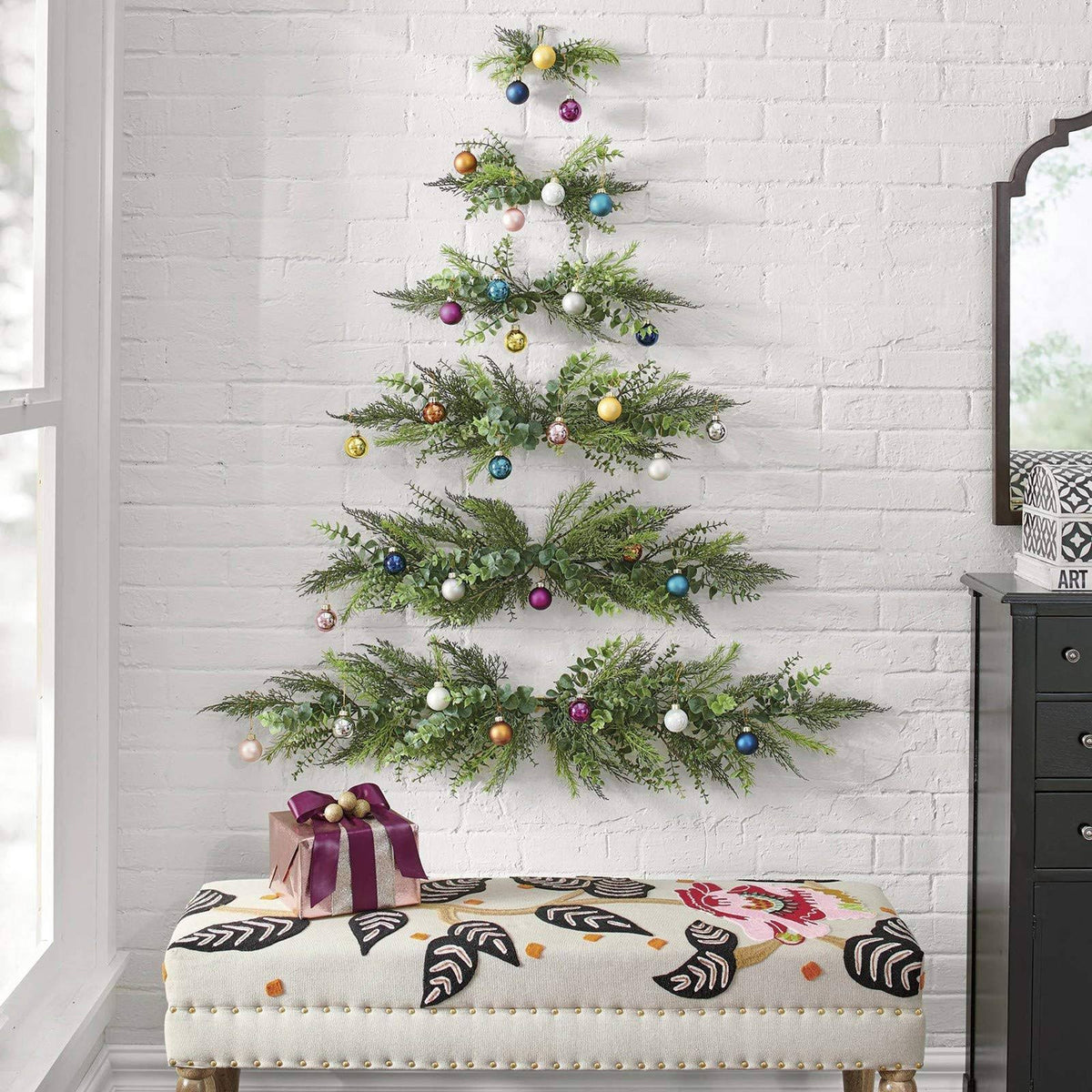Christmas Tree Wall Decoration, Mini Christmas Tree Wall Hanging, Wall Hanging Christmas Tree with Bells, Wall Christmas Tree Hanging Decorations for