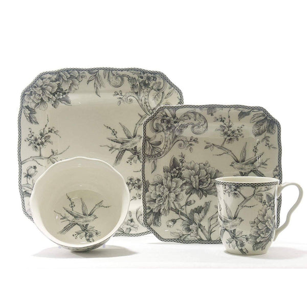 222 Fifth Adelaide Grey 16 Piece Dinnerware Set Square Service for